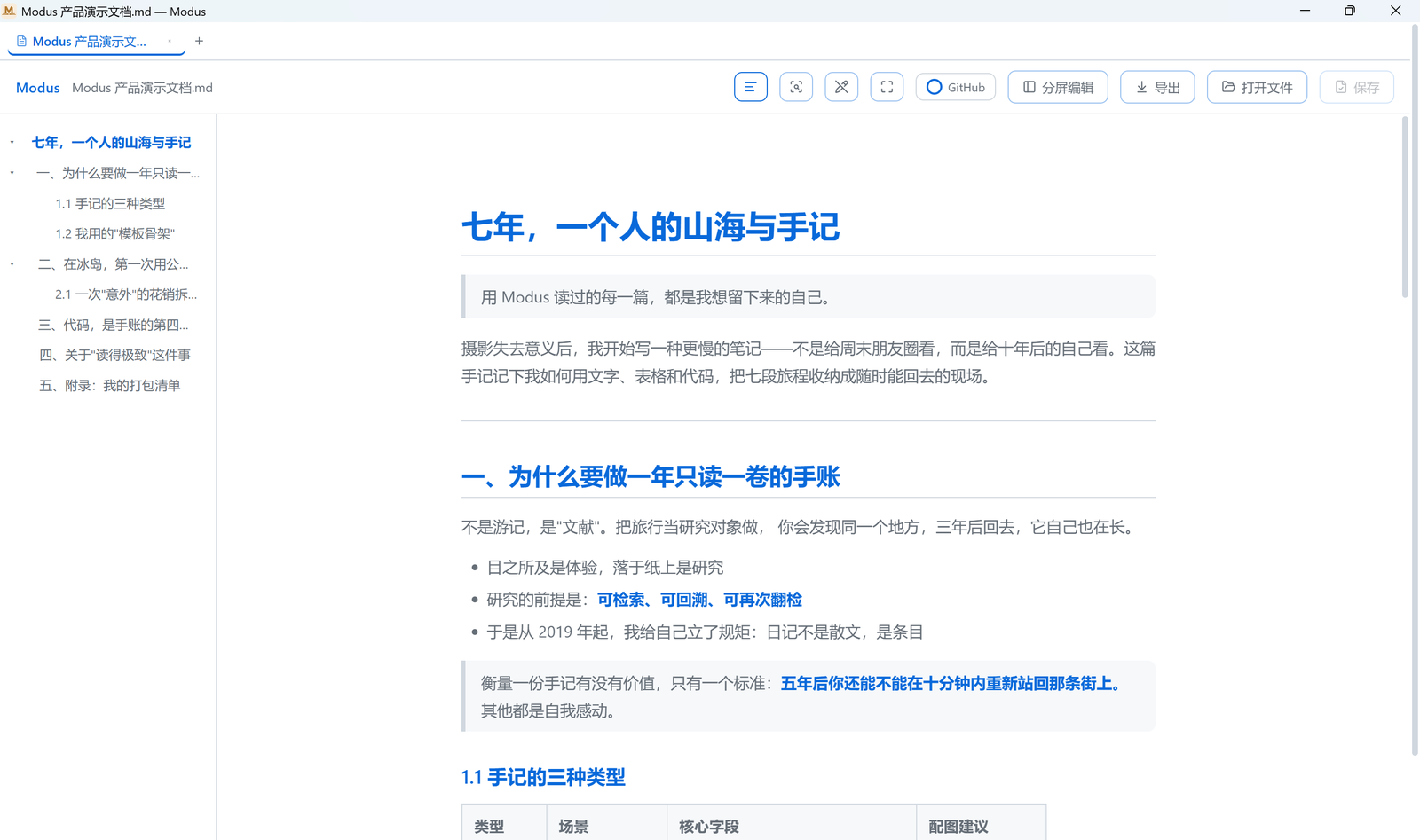 Modus 大纲导航阅读